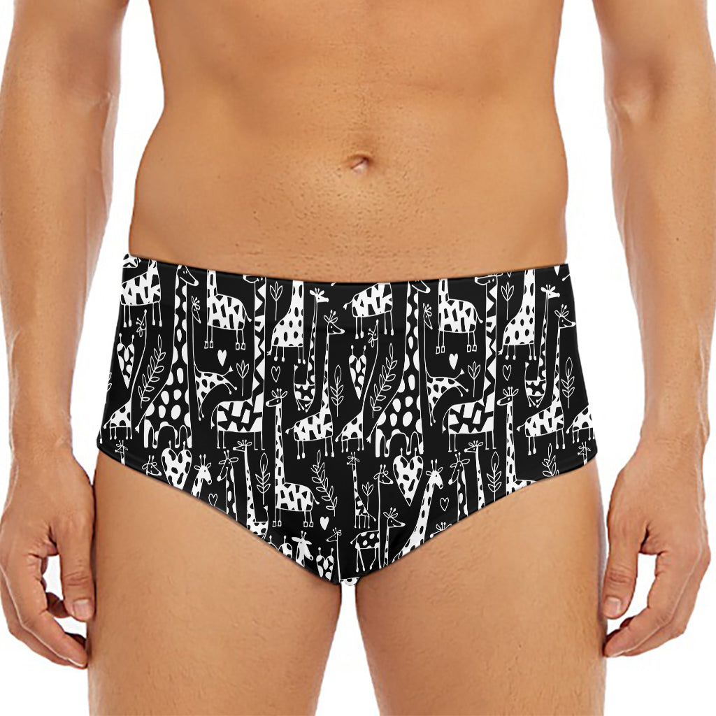Black And White Cartoon Giraffe Print Men's Triangle Swim Briefs