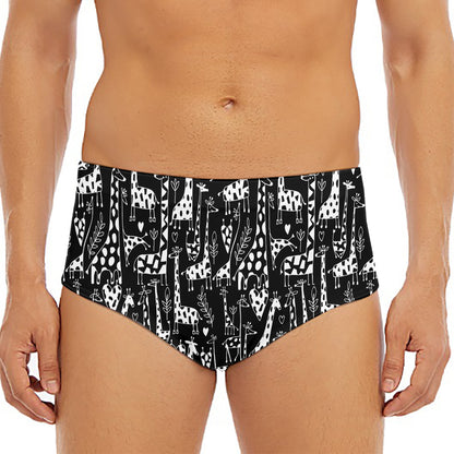 Black And White Cartoon Giraffe Print Men's Triangle Swim Briefs