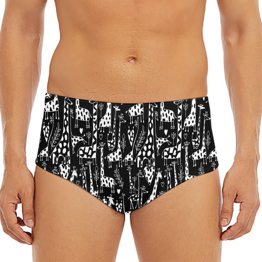Black And White Cartoon Giraffe Print Men's Triangle Swim Briefs