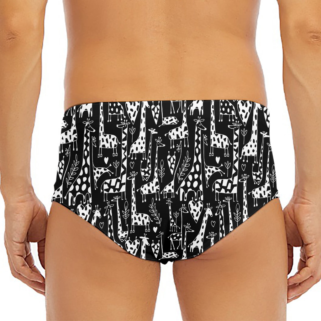 Black And White Cartoon Giraffe Print Men's Triangle Swim Briefs