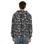 Black And White Cartoon Giraffe Print Men's Velvet Pullover Hoodie