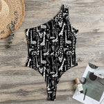 Black And White Cartoon Giraffe Print One Shoulder Bodysuit