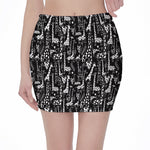 Black And White Cartoon Giraffe Print Pencil Mini Skirt