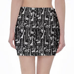 Black And White Cartoon Giraffe Print Pencil Mini Skirt