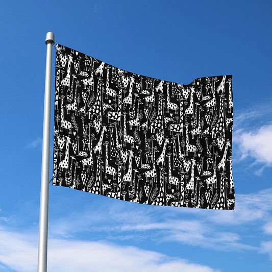 Black And White Cartoon Giraffe Print Polyester Flag