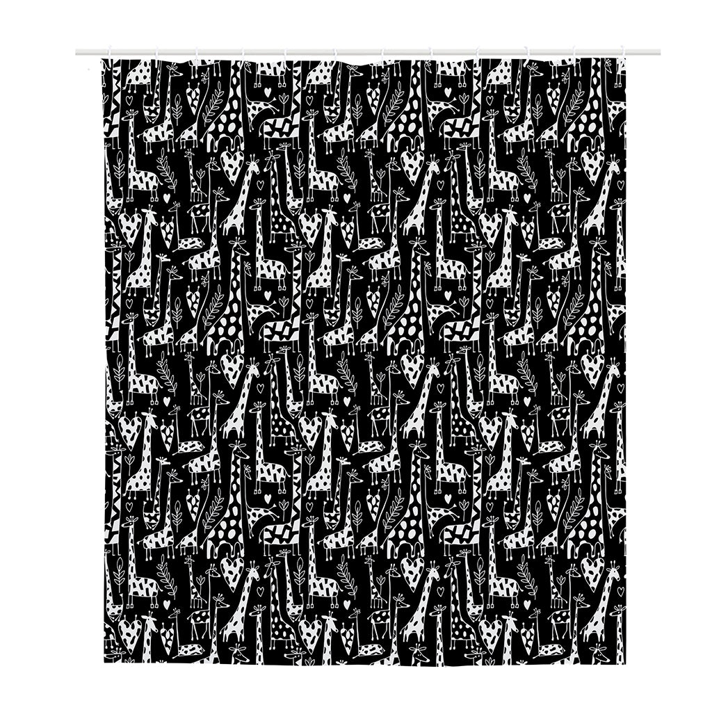 Black And White Cartoon Giraffe Print Polyester Shower Curtain