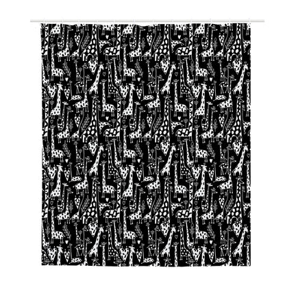 Black And White Cartoon Giraffe Print Polyester Shower Curtain