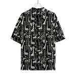 Black And White Cartoon Giraffe Print Rayon Hawaiian Shirt