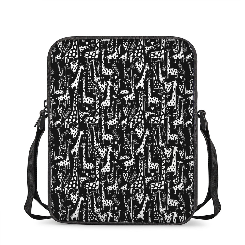 Black And White Cartoon Giraffe Print Rectangular Crossbody Bag