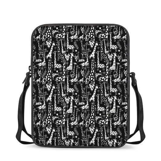 Black And White Cartoon Giraffe Print Rectangular Crossbody Bag
