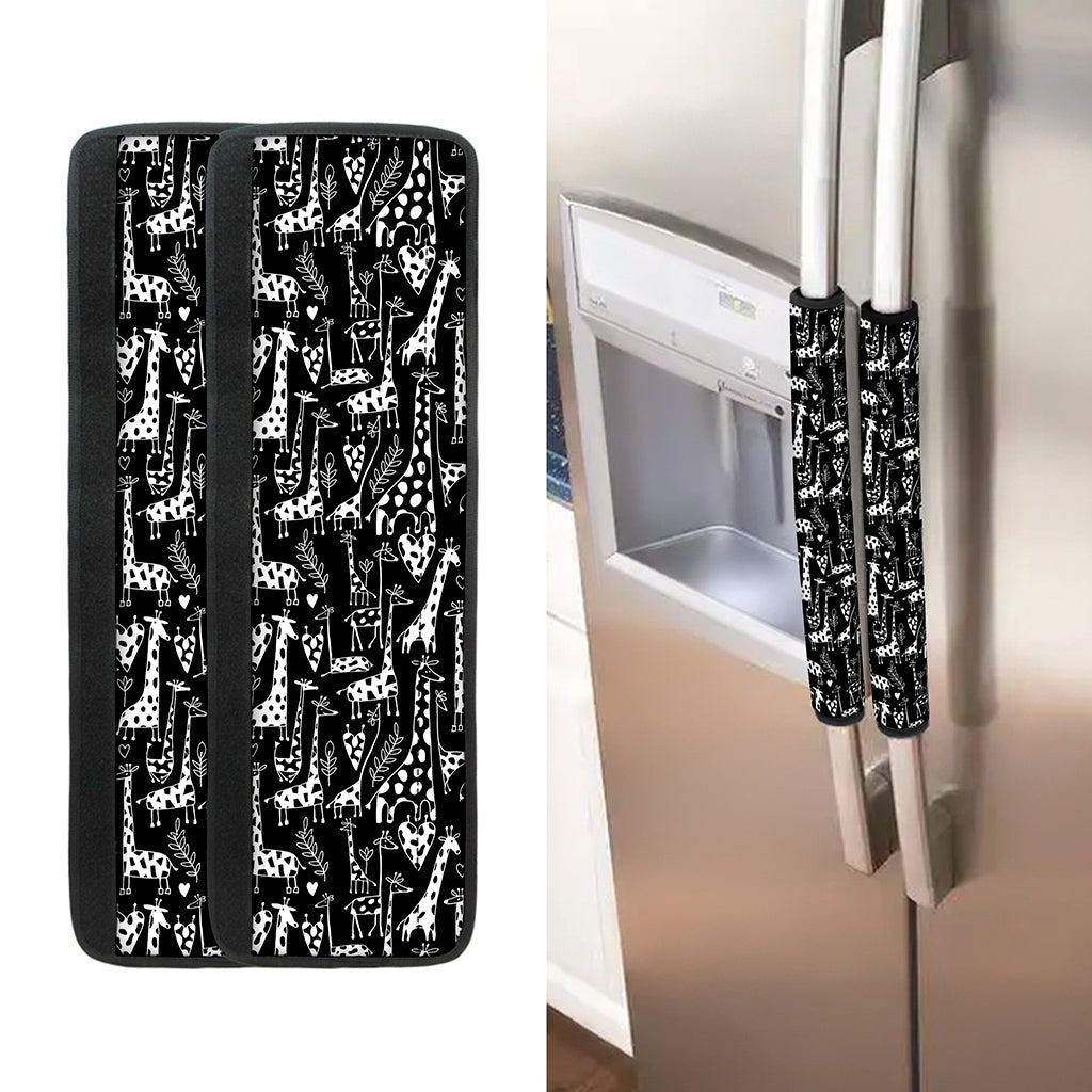 Black And White Cartoon Giraffe Print Refrigerator Handle Covers