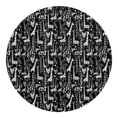 Black And White Cartoon Giraffe Print Round Blanket