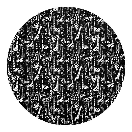 Black And White Cartoon Giraffe Print Round Blanket