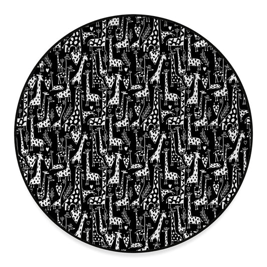 Black And White Cartoon Giraffe Print Round Floor Mat