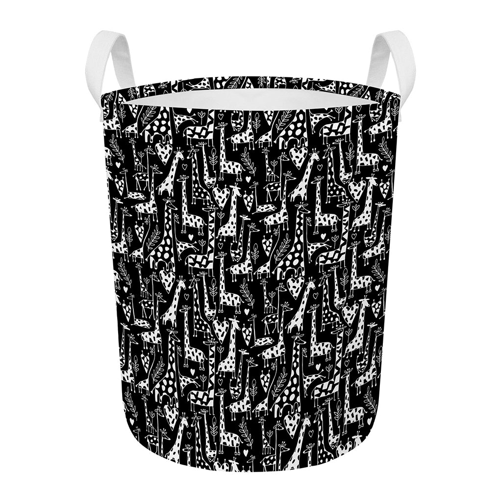 Black And White Cartoon Giraffe Print Round Laundry Basket