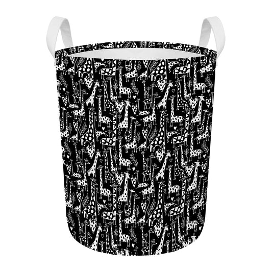 Black And White Cartoon Giraffe Print Round Laundry Basket