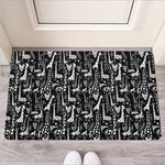 Black And White Cartoon Giraffe Print Rubber Doormat