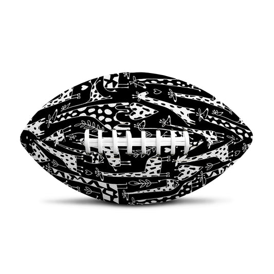 Black And White Cartoon Giraffe Print Rugby Ball