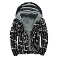 Black And White Cartoon Giraffe Print Sherpa Lined Zip Up Hoodie