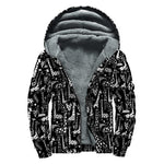 Black And White Cartoon Giraffe Print Sherpa Lined Zip Up Hoodie