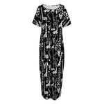 Black And White Cartoon Giraffe Print Short Sleeve Long Nightdress