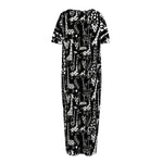 Black And White Cartoon Giraffe Print Short Sleeve Long Nightdress