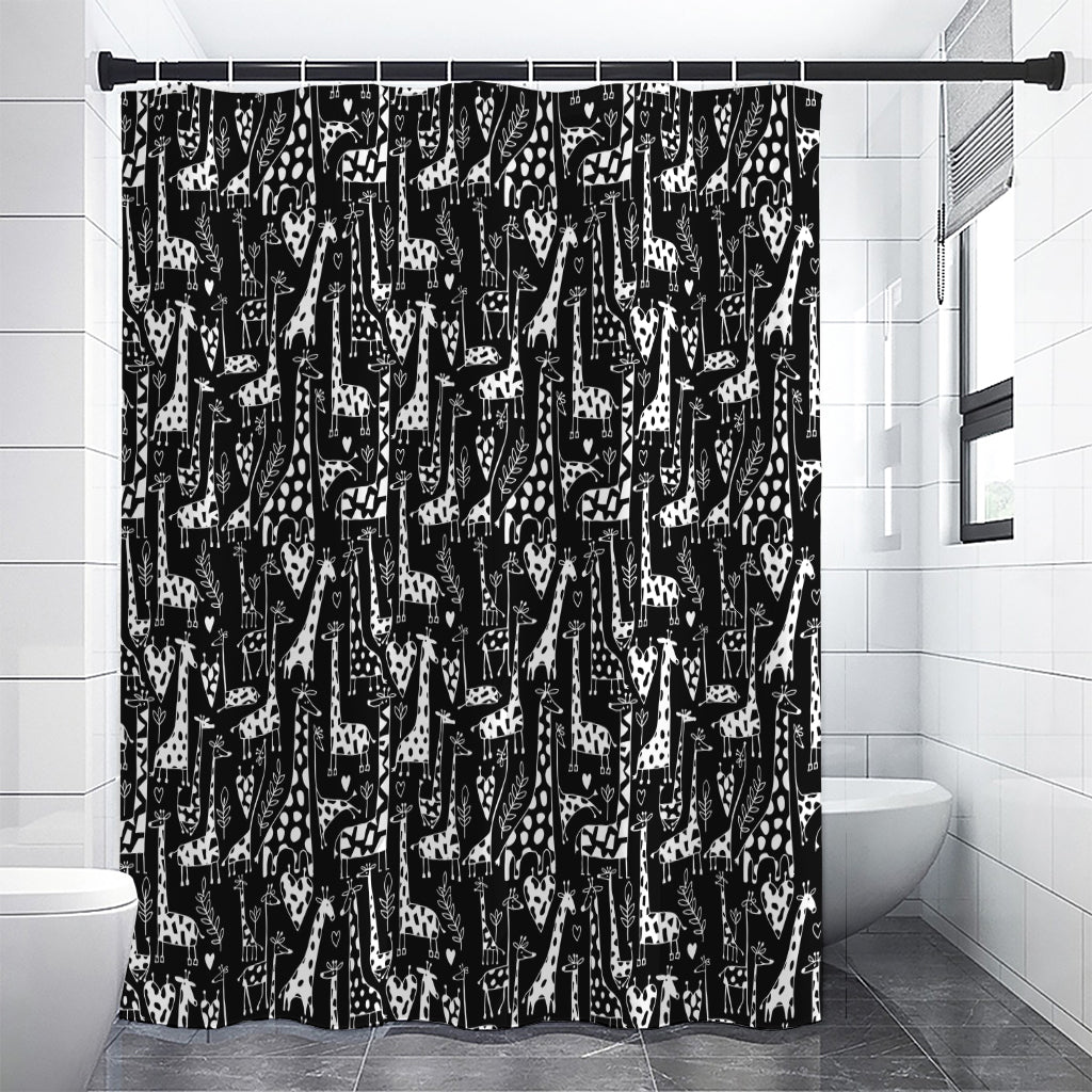 Black And White Cartoon Giraffe Print Shower Curtain