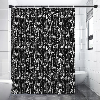 Black And White Cartoon Giraffe Print Shower Curtain