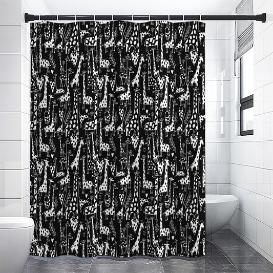 Black And White Cartoon Giraffe Print Shower Curtain