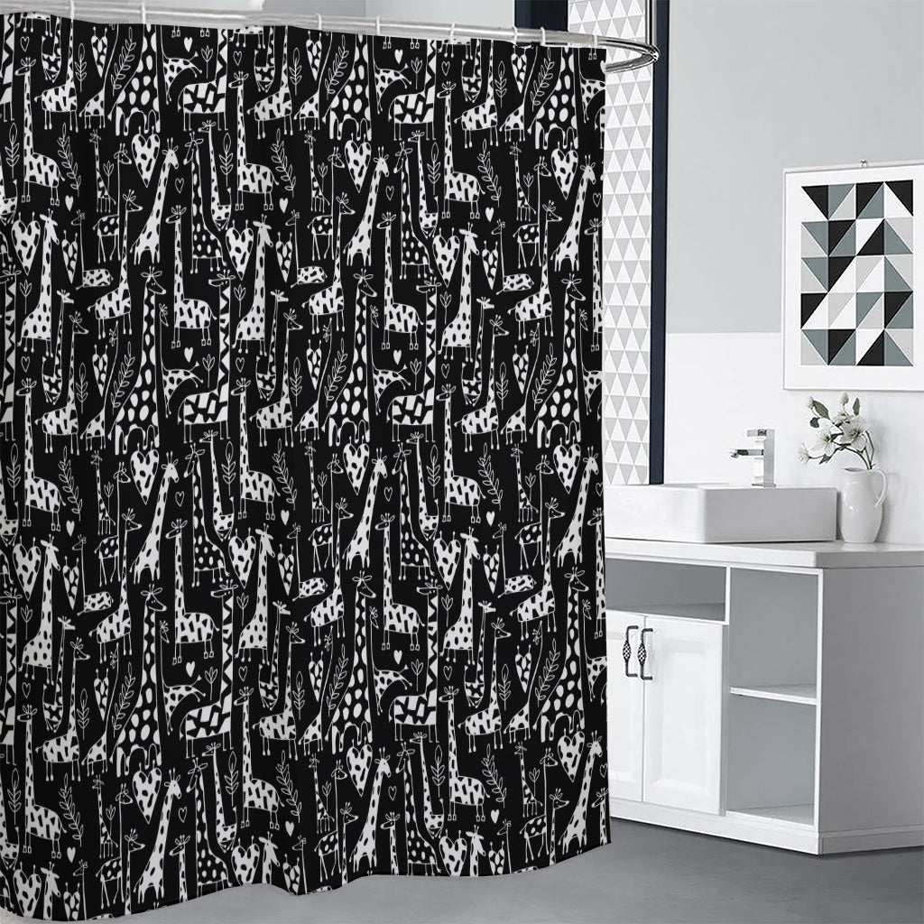 Black And White Cartoon Giraffe Print Shower Curtain