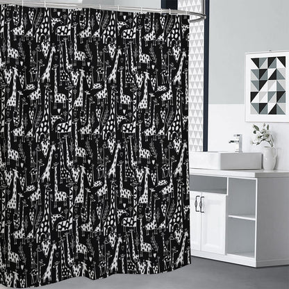 Black And White Cartoon Giraffe Print Shower Curtain
