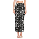 Black And White Cartoon Giraffe Print Side Slit Maxi Skirt