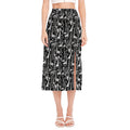 Black And White Cartoon Giraffe Print Side Slit Midi Skirt