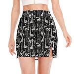 Black And White Cartoon Giraffe Print Side Slit Mini Skirt
