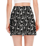 Black And White Cartoon Giraffe Print Side Slit Mini Skirt