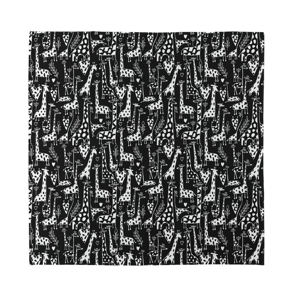 Black And White Cartoon Giraffe Print Silk Bandana