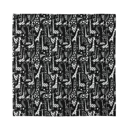 Black And White Cartoon Giraffe Print Silk Bandana