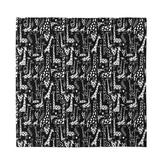 Black And White Cartoon Giraffe Print Silk Bandana