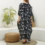 Black And White Cartoon Giraffe Print Silk V-Neck Kaftan Dress