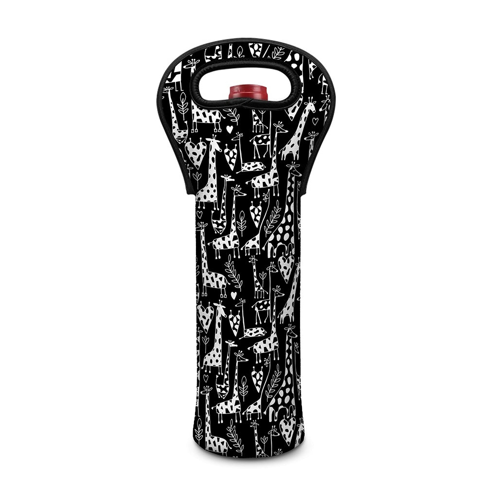 Black And White Cartoon Giraffe Print Single Neoprene Wine Tote