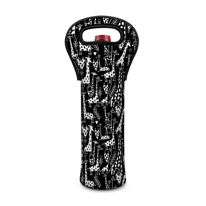Black And White Cartoon Giraffe Print Single Neoprene Wine Tote
