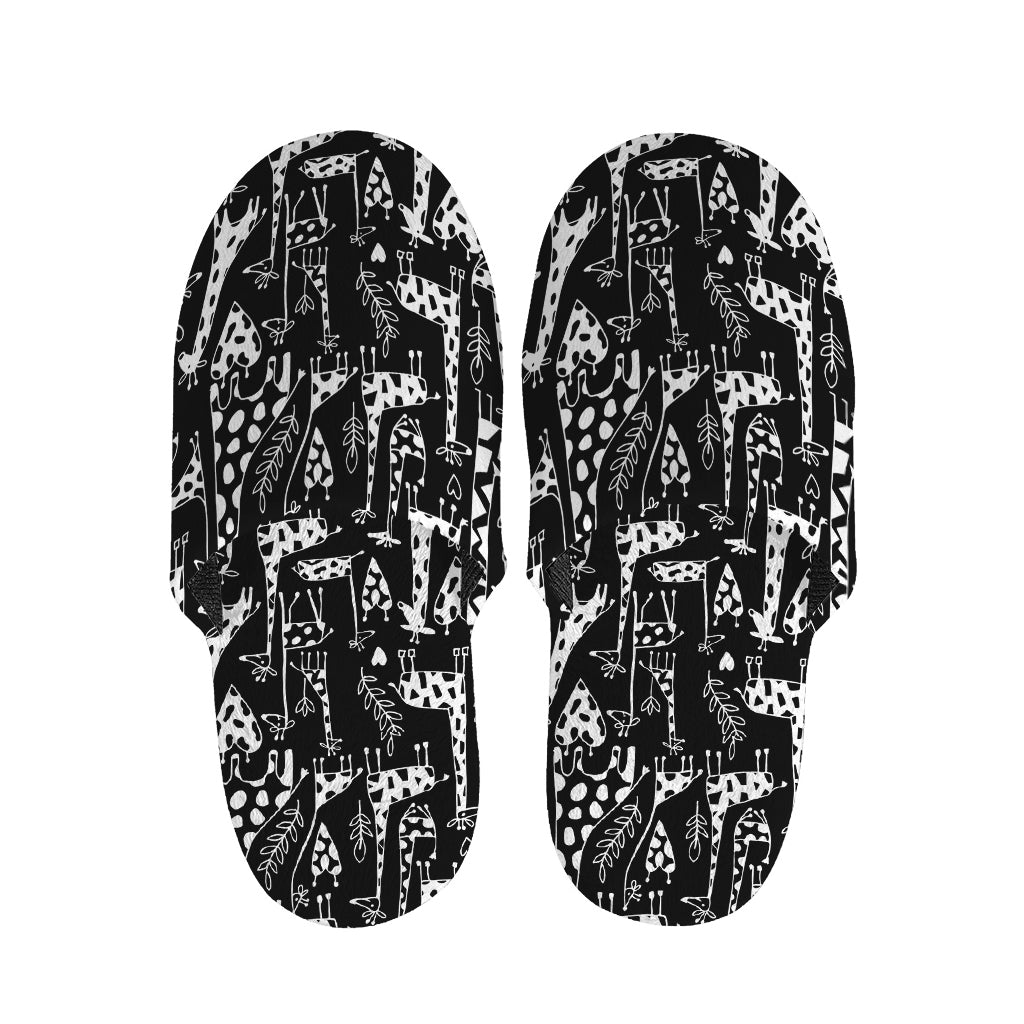 Black And White Cartoon Giraffe Print Slippers