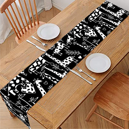 Black And White Cartoon Giraffe Print Table Runner