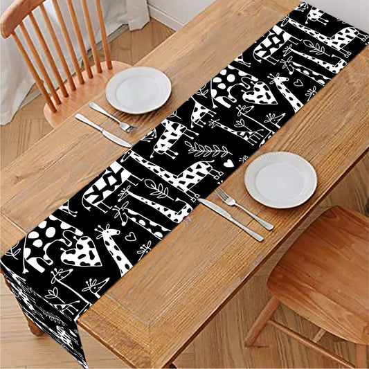 Black And White Cartoon Giraffe Print Table Runner