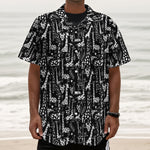 Black And White Cartoon Giraffe Print Textured Short Sleeve Shirt