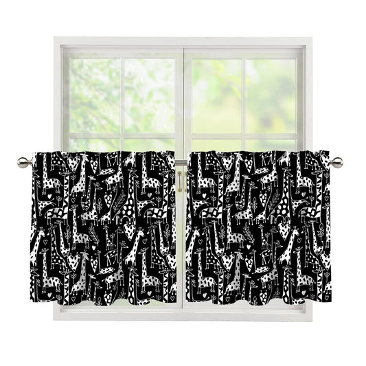 Black And White Cartoon Giraffe Print Tier Curtains