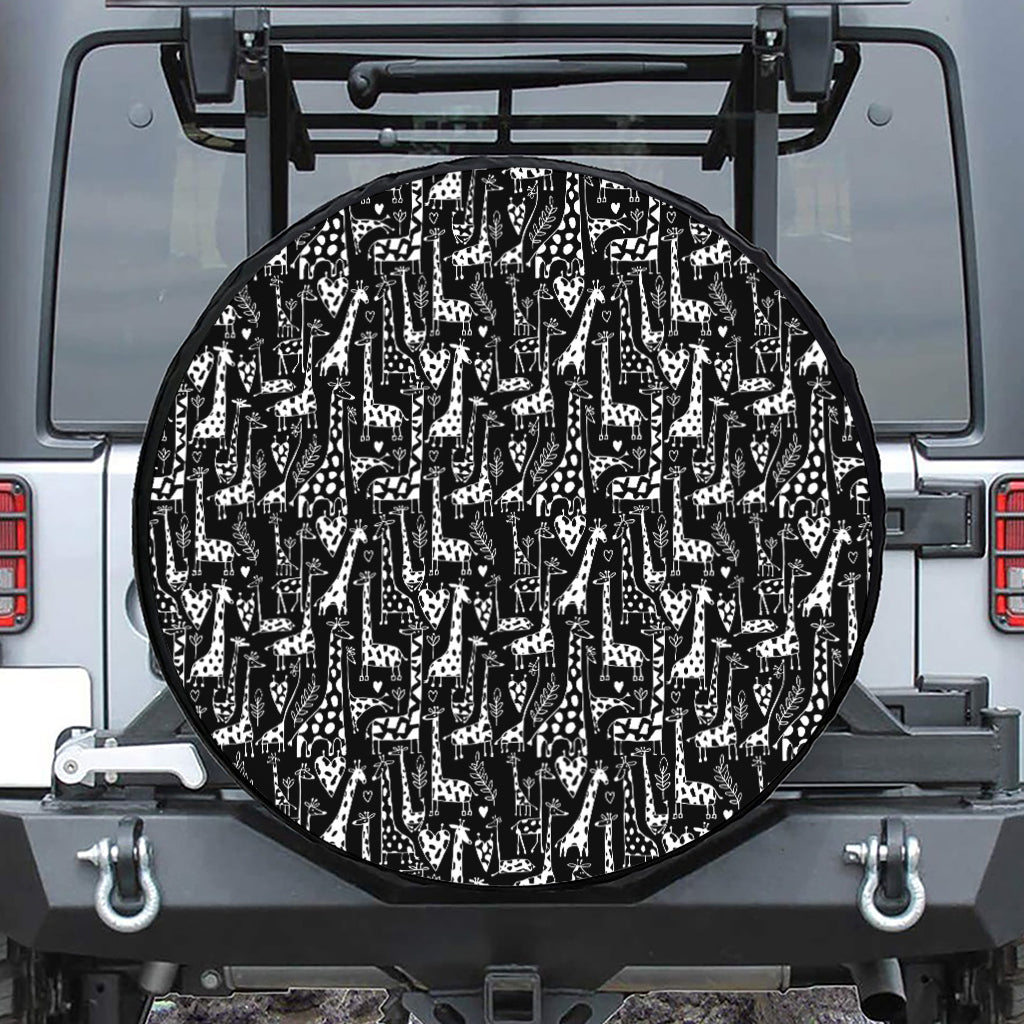 Black And White Cartoon Giraffe Print Tire Cover