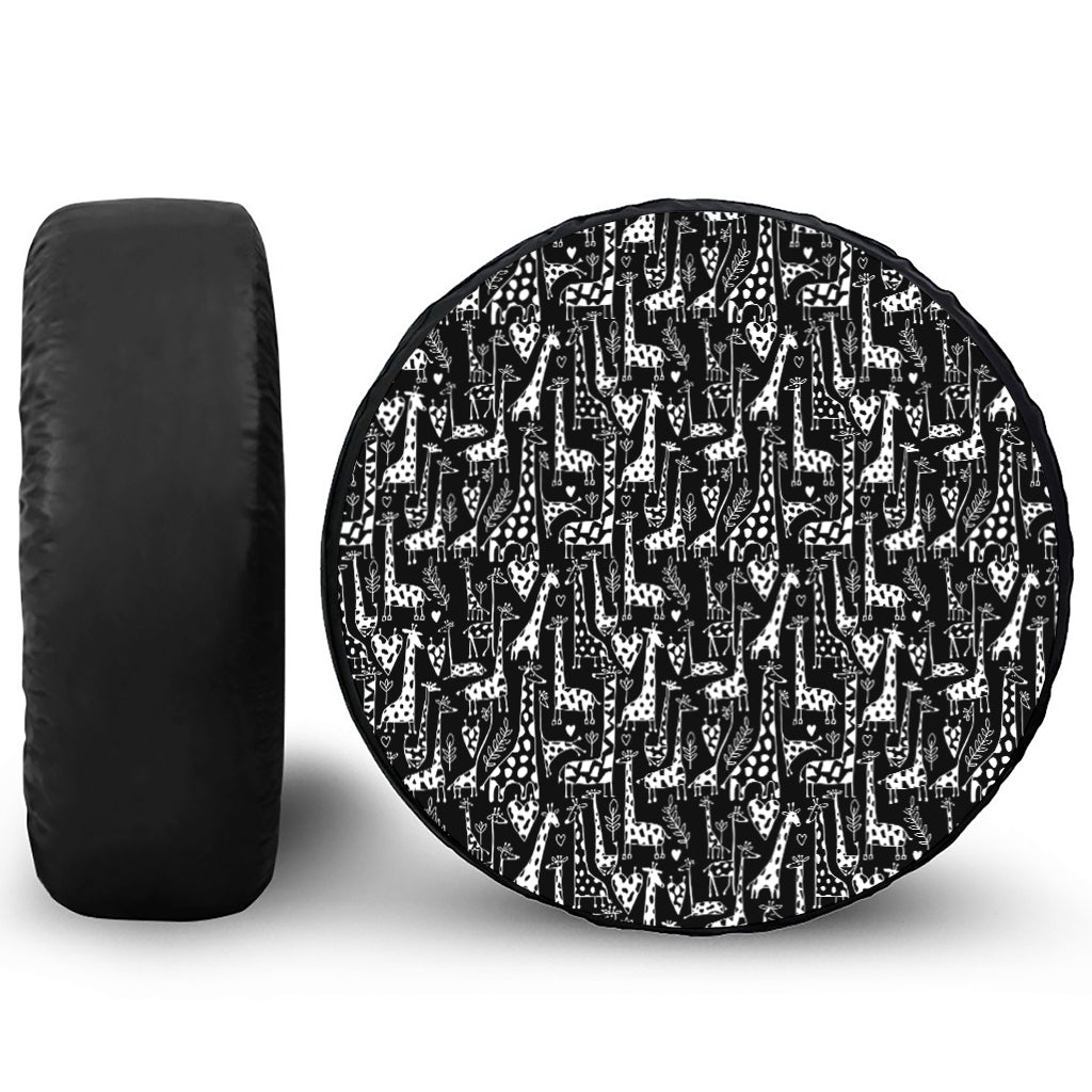 Black And White Cartoon Giraffe Print Tire Cover