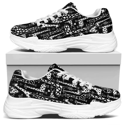Black And White Cartoon Giraffe Print White Chunky Shoes