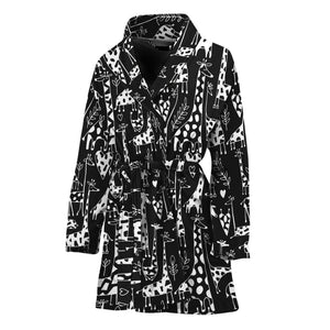 Black And White Cartoon Giraffe Print Women's Bathrobe